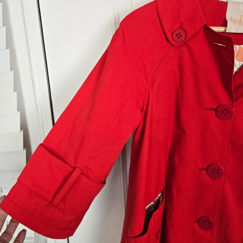 Anthropologie Tulle Cropped Trench Coat Womens XS Red 3/4‎ Retro Preppy Lined